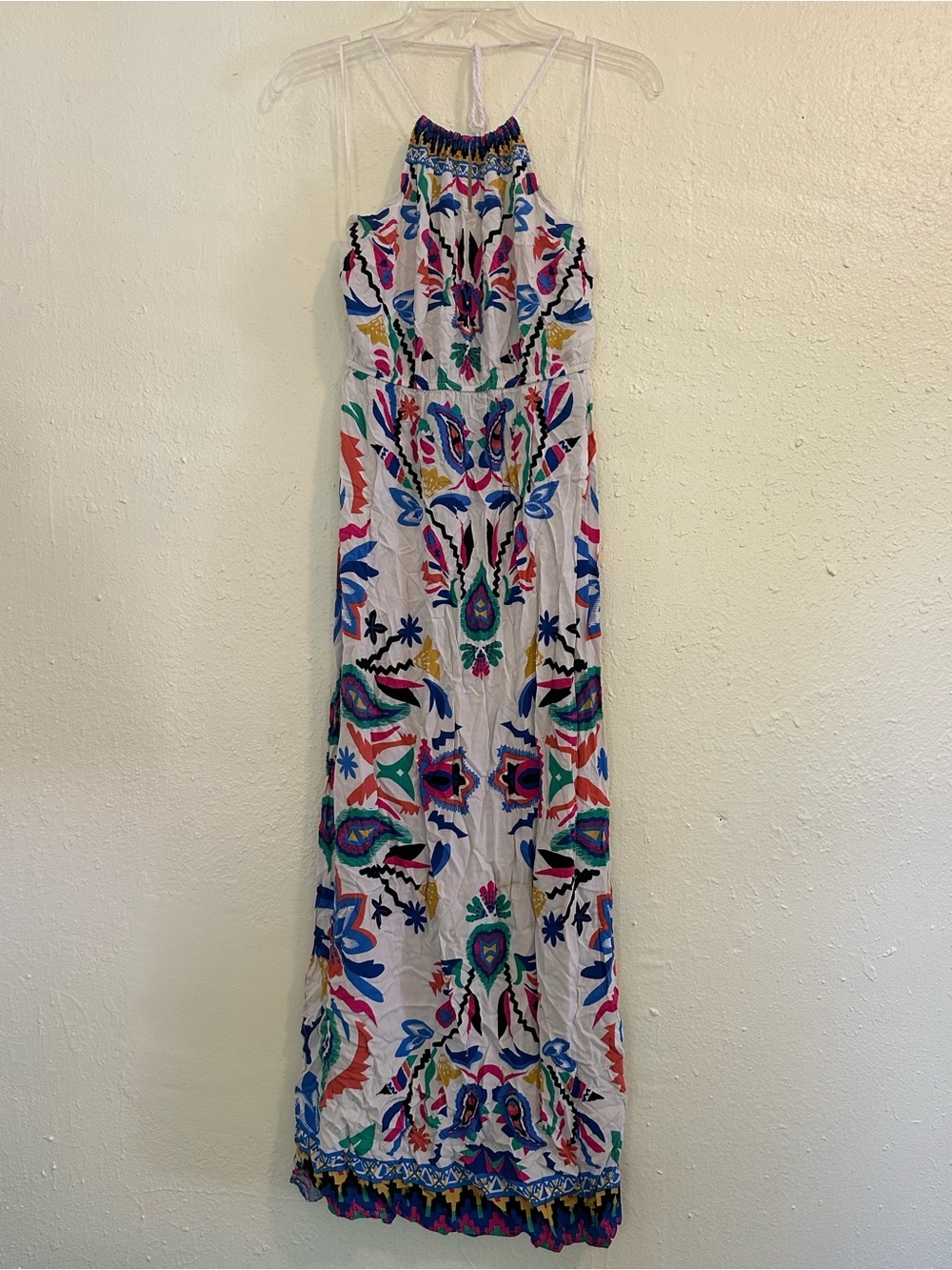 Flying Tomato White Maxi Dress with Multicolor Embroidery EUC